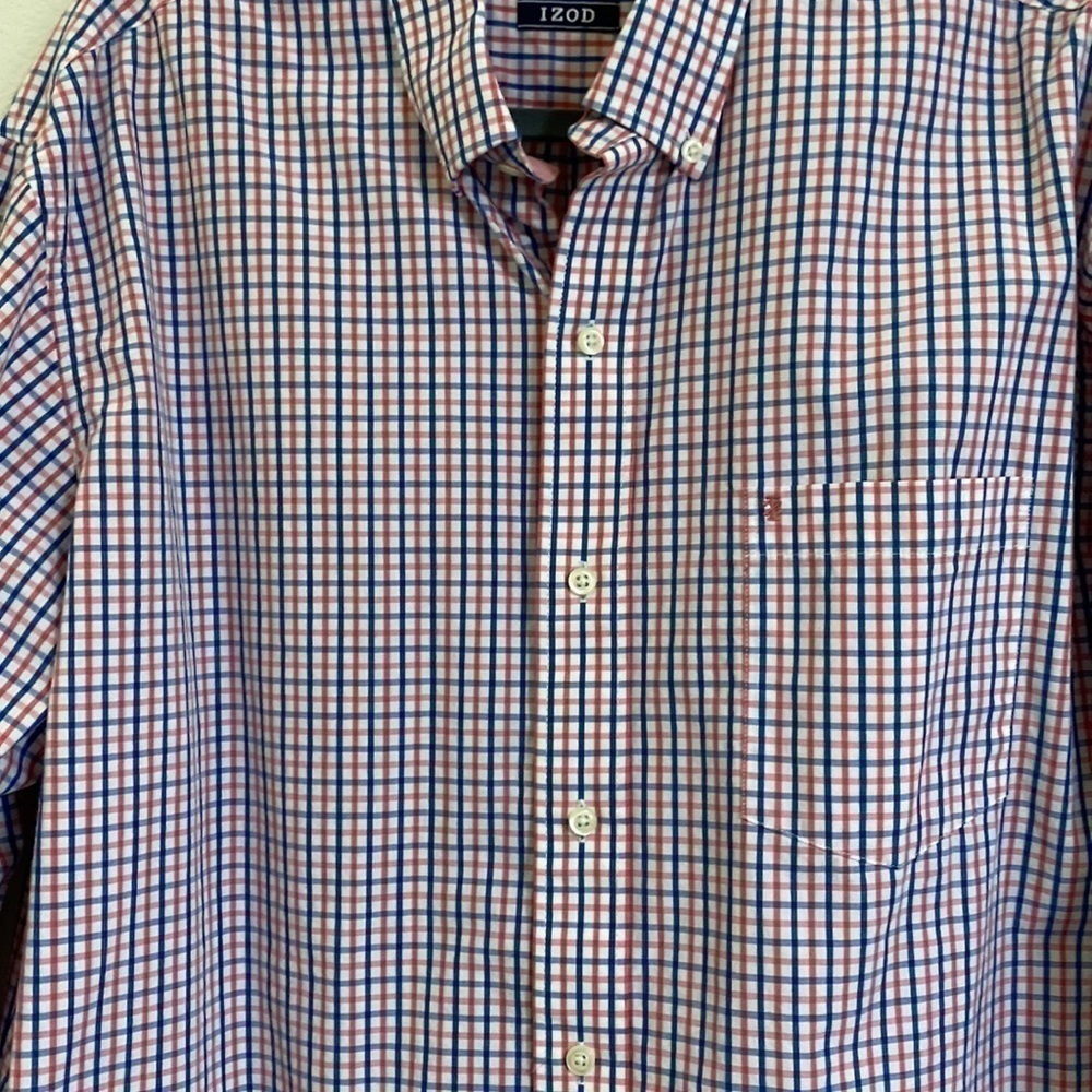 IZOD EUC Men's 100% Cotton Plaid Shirt White Red and Blue X-Large - Picture 4 of 10